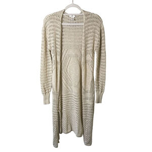 Streetwear Society Beige Knit Crochet Cardigan Size S Boho Neutral Lightweight